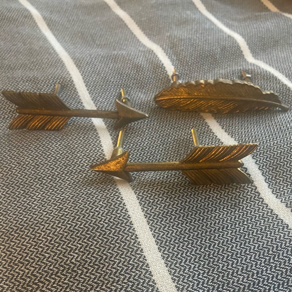 Boho of Gold Arrow and Feather Drawer Pulls - set of 3